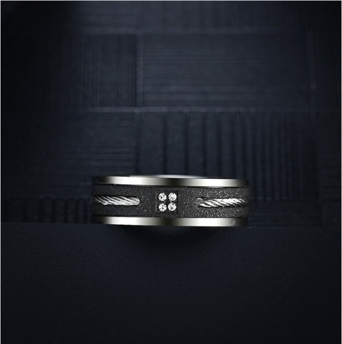 Men's Frosted Stainless Steel Inlaid Wire Rope Ring