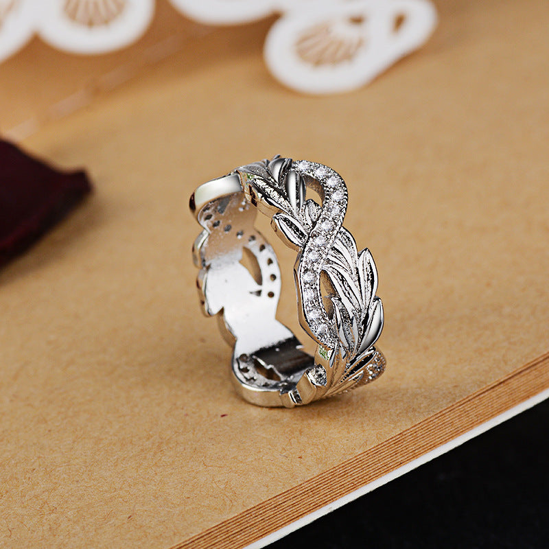 Womens Flower Vine Diamond Inlaid Sterling Silver Gemstone Cocktail Ring European American Design Jewelry Chic