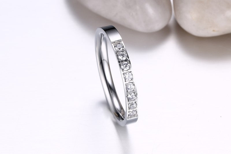 Womens Stainless Steel Zircon Ring 3MM Dainty Stackable Band Elegant Durable Everyday Jewelry Gift For You All