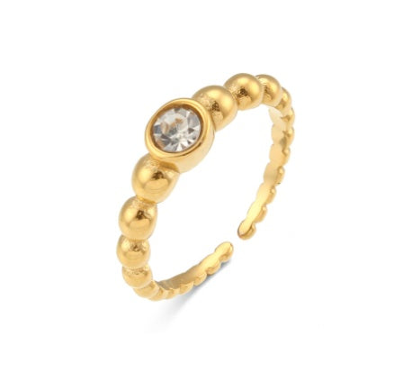 Adjustable Stainless Steel Gold Zircon Ring For Women
