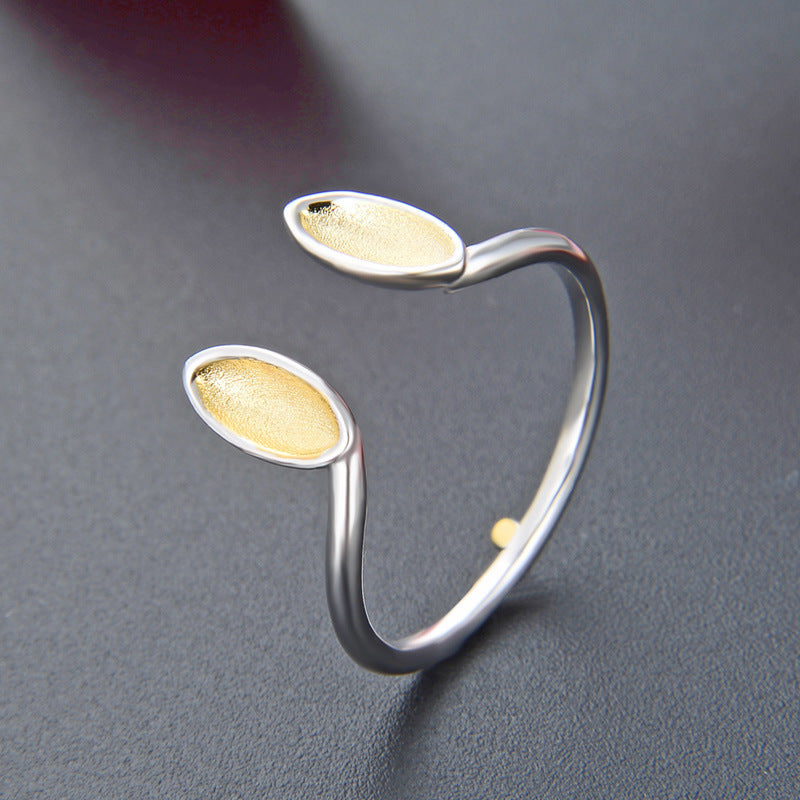 Womens 925 Sterling Silver Ring Adjustable Open Ring Yellow Gold Plated Korean Frosted Design Fine Jewelry Gift For Her