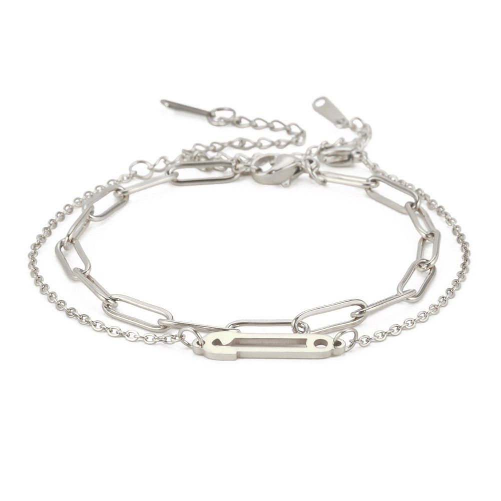 Womens Elegant Stainless Steel Double Layer Bracelet Pattern Design Simple Bangle Jewelry Gift For Her Stylish