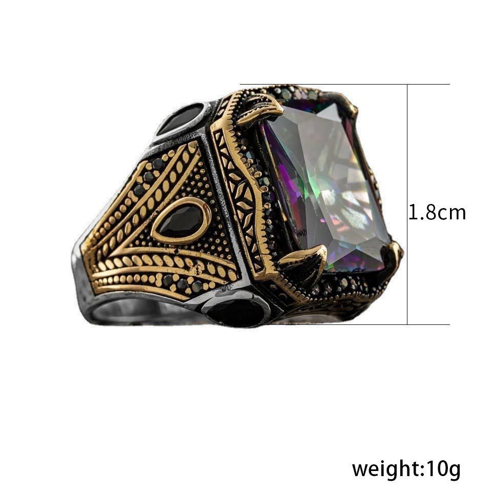 Mens Copper Ring Adjustable Retro Geometric Two Tone Fashion Ring Electroplated Metal Accent Ring Open Ring Men