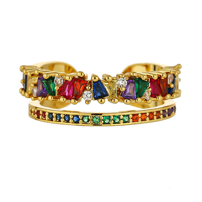 Womens Micro Inlaid Colorful Zircon Crystal Ring Elegant Alloy Band Jewelry Gift Ready For Special Occasions Today