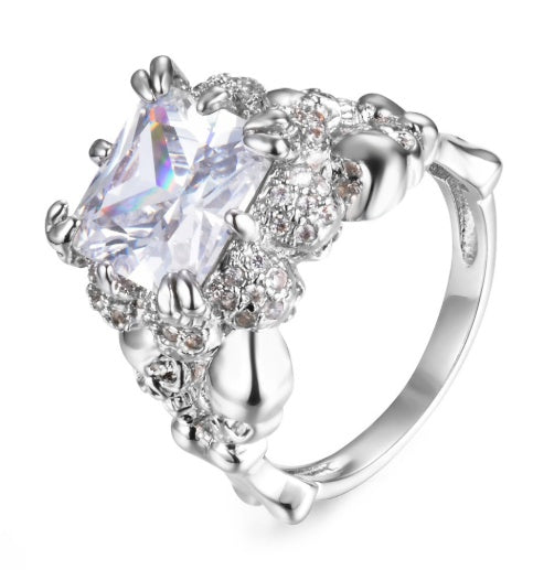 Punk Skull Ring Copper Black Zircon Ring About 10mm Width Punk Skull Ring Copper Black Zircon Ring Width About