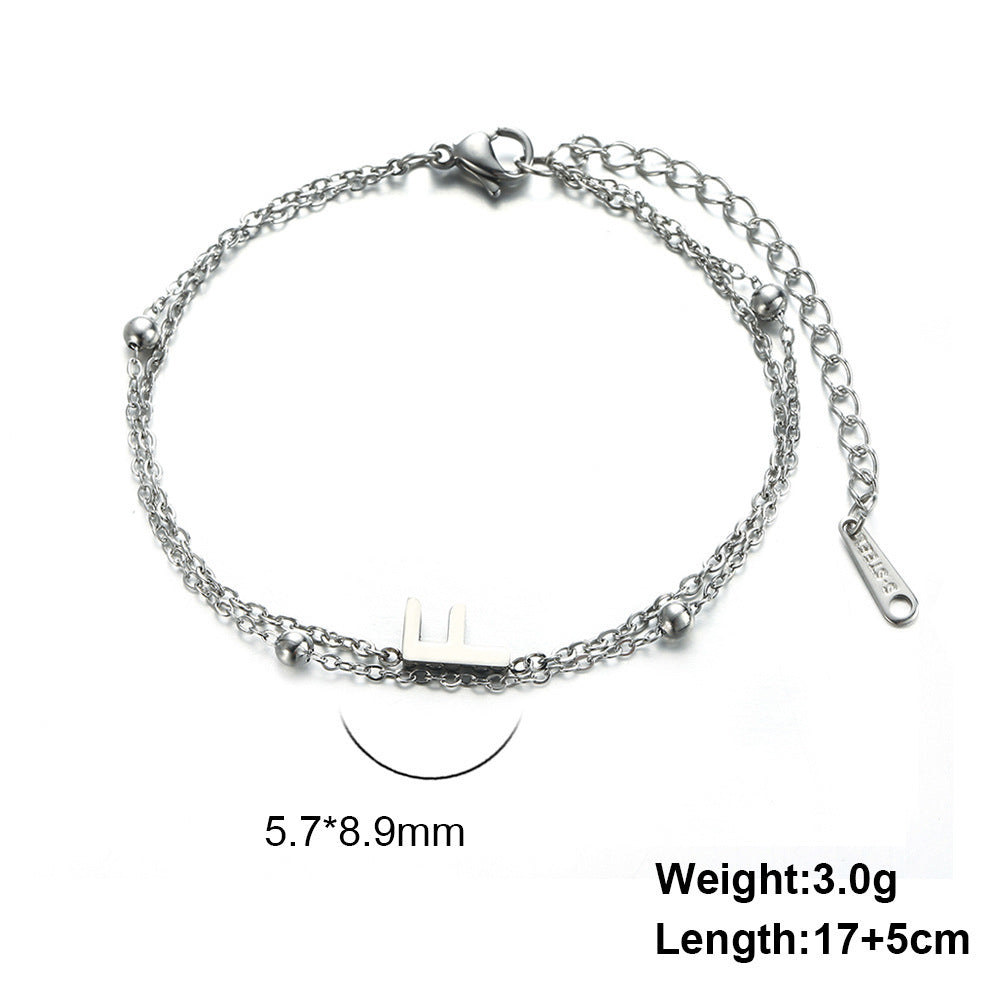 Womens Stainless Steel Double Layer Chain Bracelet With Initial Pendant Electroplated Finish Jewelry Gift Gold