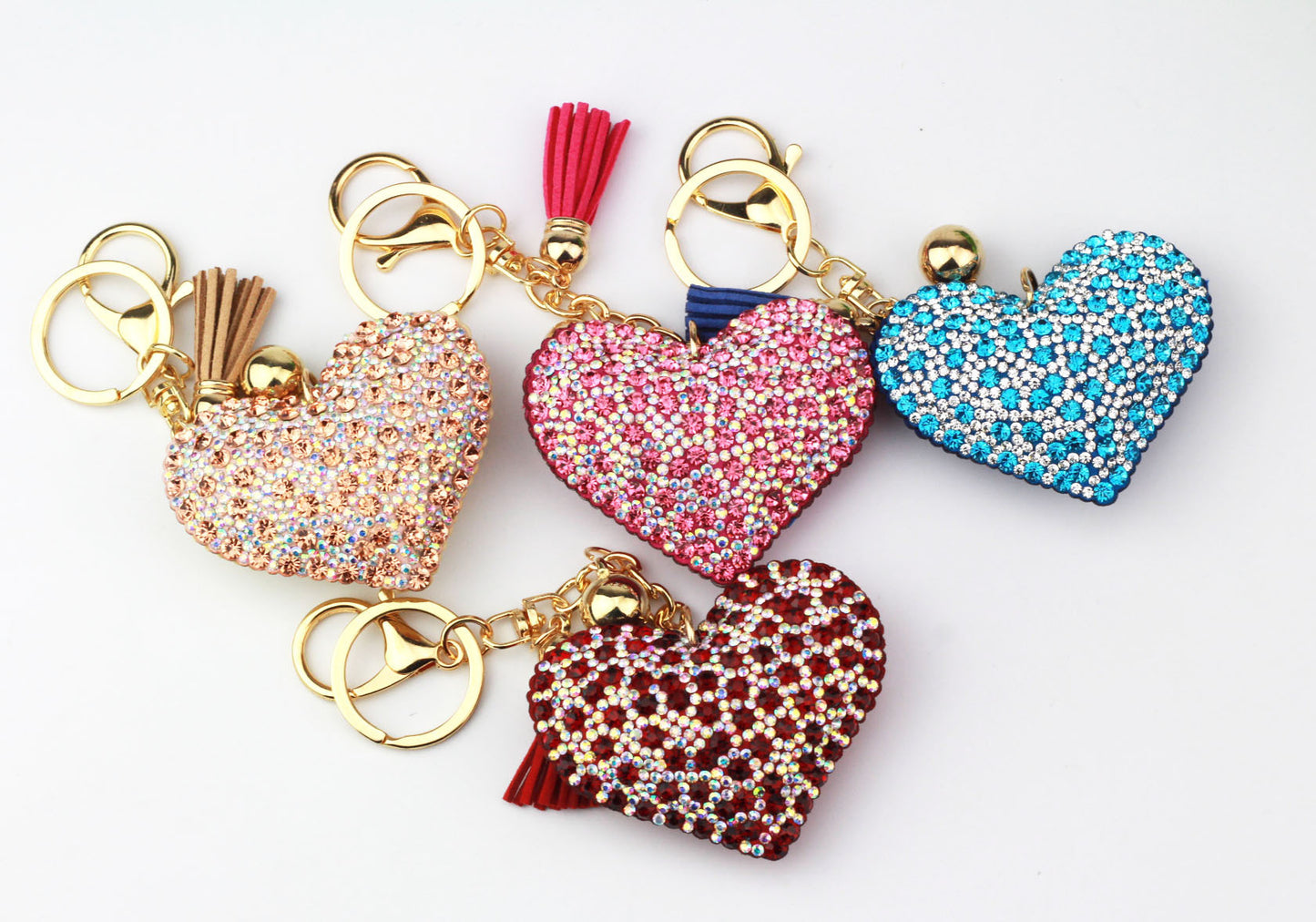 Heart Keychain With Diamond Accent Flannel Key Chain For Keys Backpacks And Handbags Peach Color Flannel Charm
