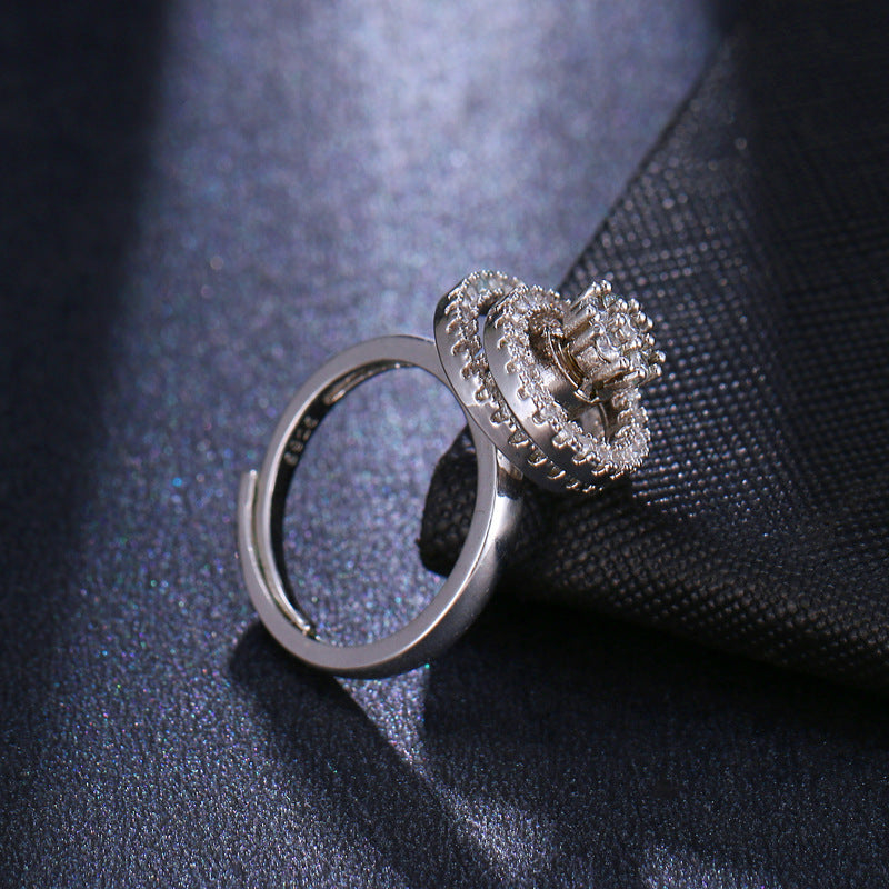 Womens Adjustable Ring With White Zircon Gemstone Elegant Fashion Jewelry For Women Gift Idea Adjustable Opening Copper