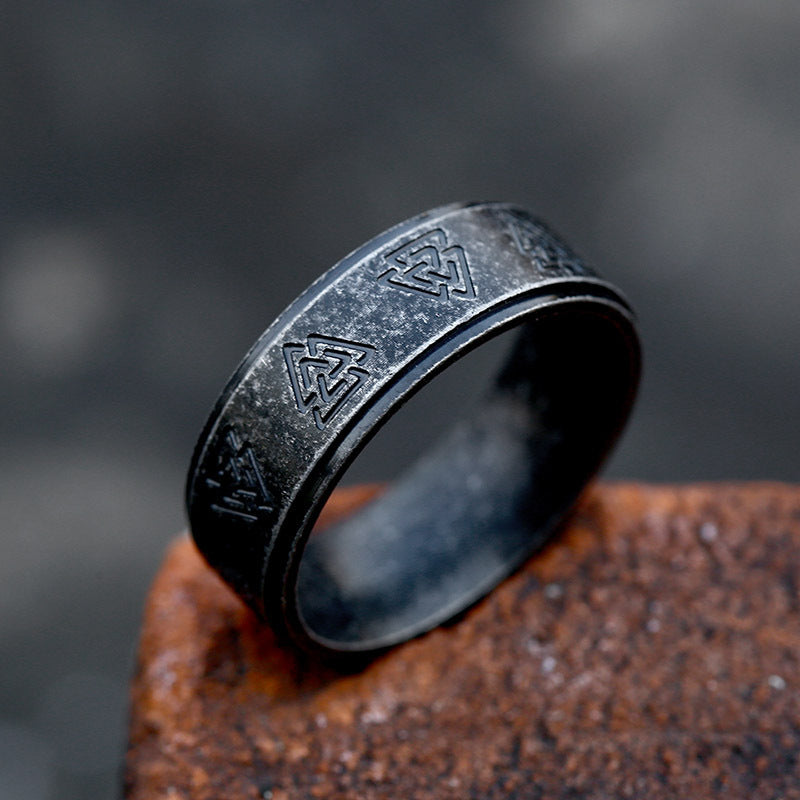 Vintage Simple Titanium Steel Mens Ring With Text Lettering Unisex 8MM Wide Ancient Silver Ancient Black Steel Color