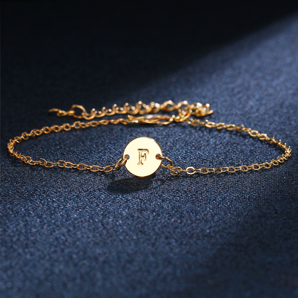 Gold Initial Bracelet Alphabet Charm Adjustable Alloy