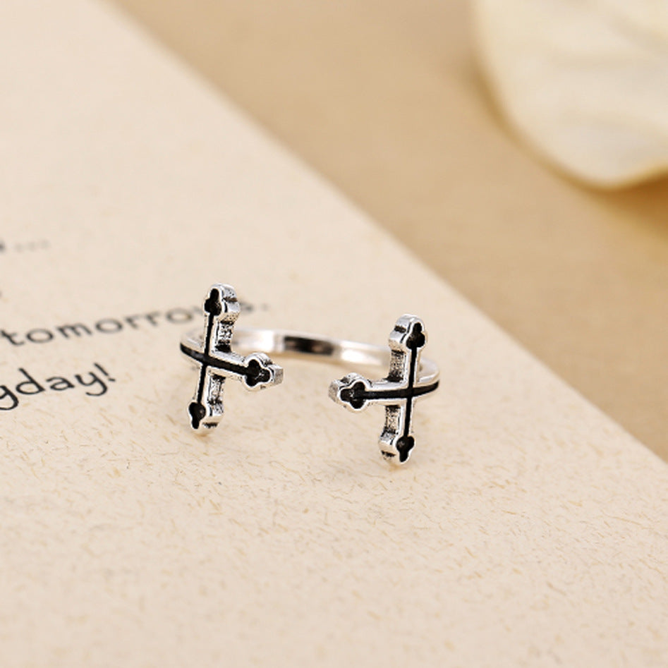 Unisex Adjustable Open Ring Double Wave Silver Ring U Shaped Ring Electroplated Fashion Jewelry Finger Accessory