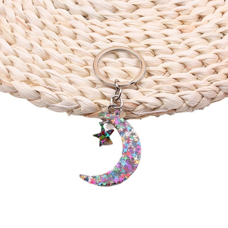 Celestial Sun Moon Stars Keychain Stainless Steel Pendant Simple Printing Process Gift For Style EU Style Trend