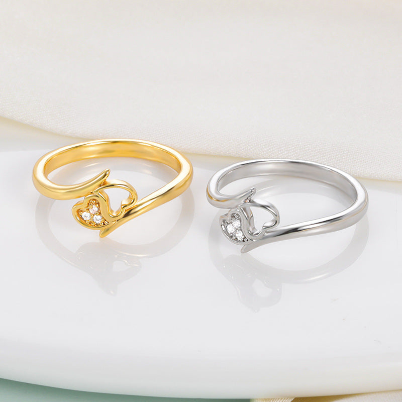 Women Heart Shaped Ring With Zircon Stone Copper Engagement Ring For Her Promise Ring Anniversary Jewelry Gift