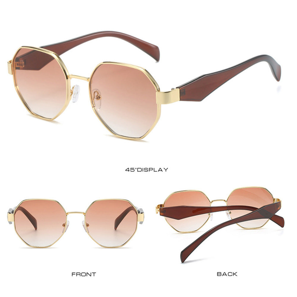 Womens Polygonal Sunglasses Large Rim Metal Frame Sun Glasses For Fashion Travel And Sun Protection Elegant Minimalist