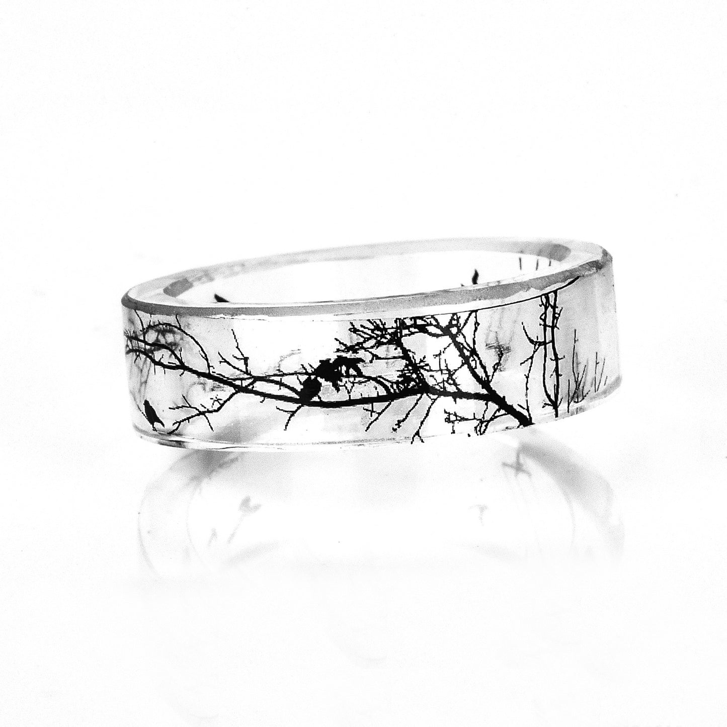 Resin Ring Black And White Landscape Branch Design Creative Fashion Jewelry For Women Statement Art Detail Pro