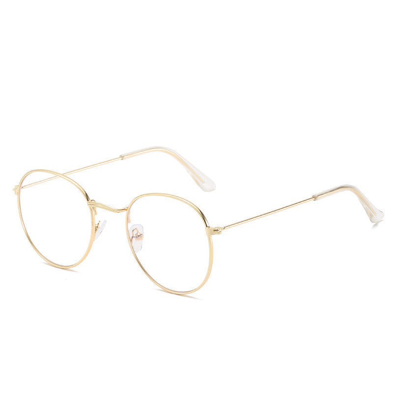 Womens Vintage Glasses Retro Metal Full Frame Glasses Small Flat Mirror Korean Fashion Eye Wear Gold And Black