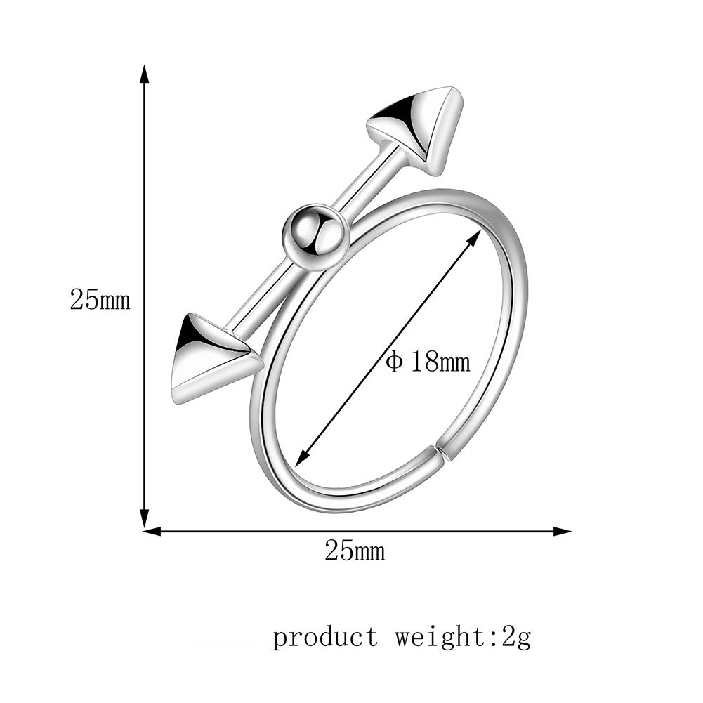 Unisex Arrow Ring Adjustable Opening Geometric Design Alloy Ring White K Finish Fashionable Ring Perfect Gift Idea