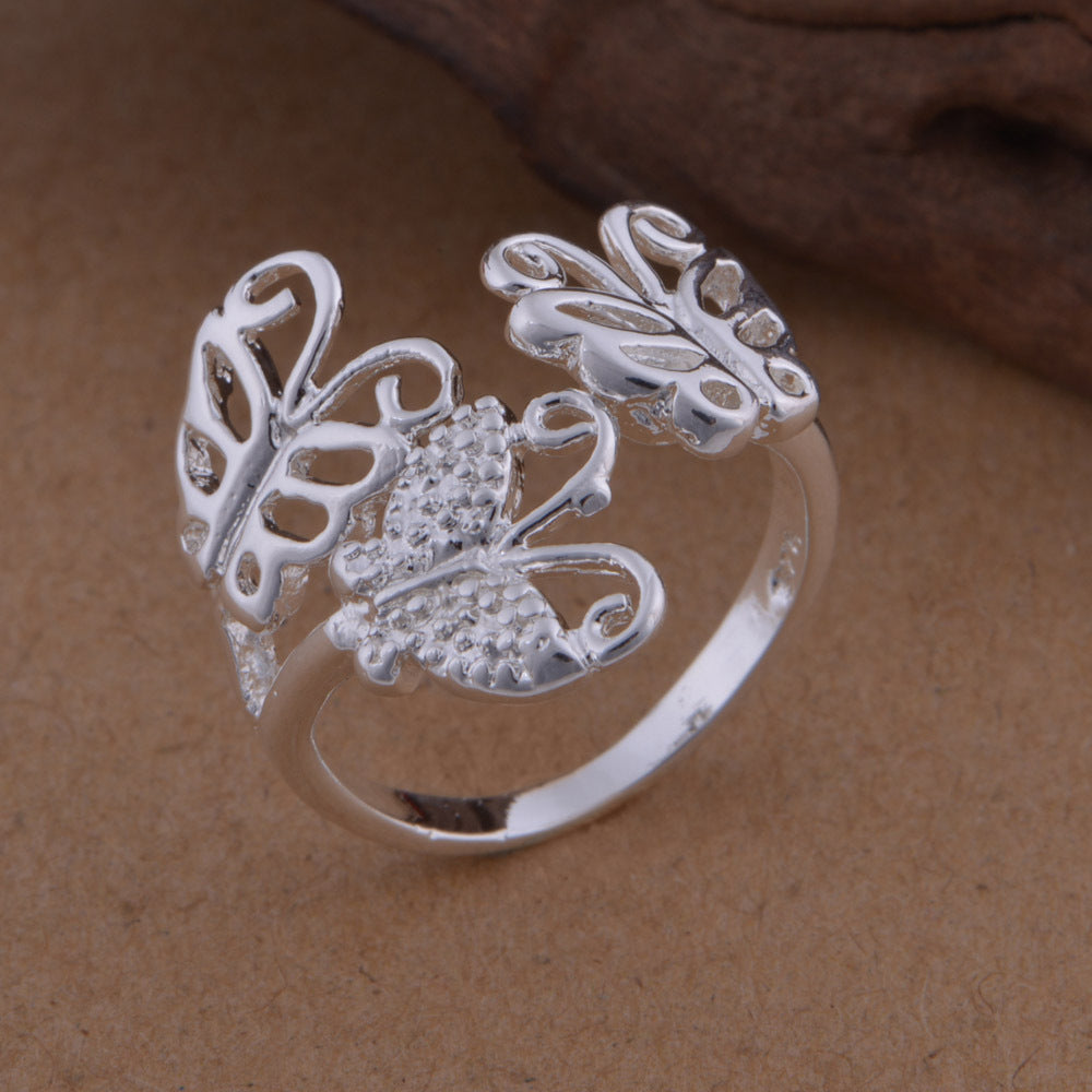 Sterling Silver Plated Butterfly Ring Unisex Open Ring Adjustable Constellation Fashion Jewelry Korean Design Chic
