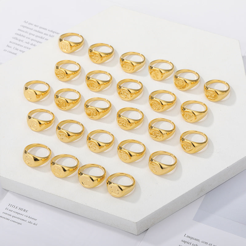 Unisex Copper Letter Ring Vintage Plated Design Ancient English Glyph Inspired Everyday Wearable Copper Iconic