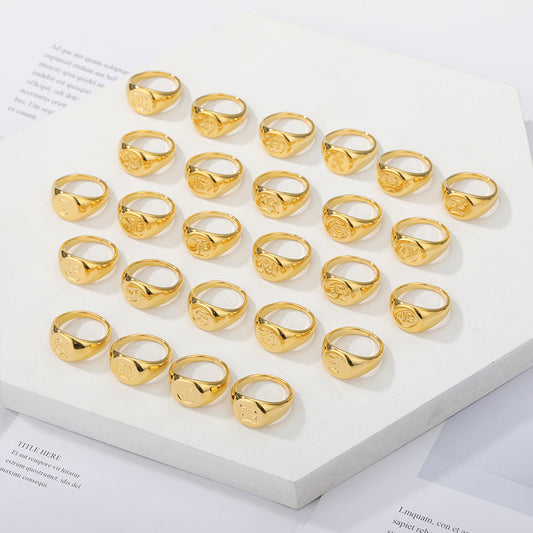 Unisex Copper Letter Ring Vintage Plated Design Ancient English Glyph Inspired Everyday Wearable Copper Iconic