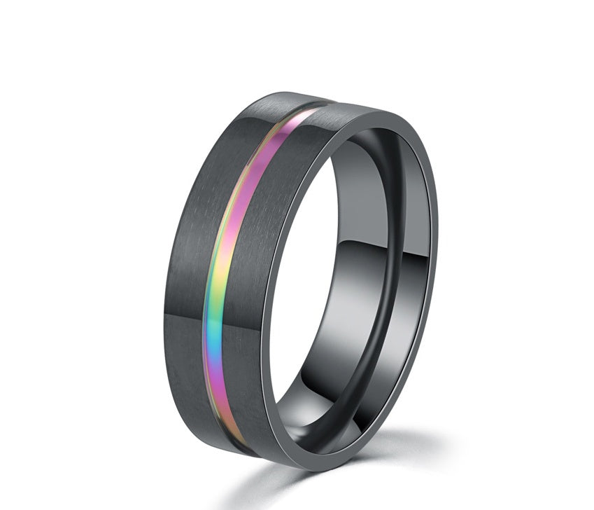 Mens Rainbow Titanium Steel Rings Brushed Finish Durable Fashion Jewelry Bands For Everyday Wear Sizes 6 To 12