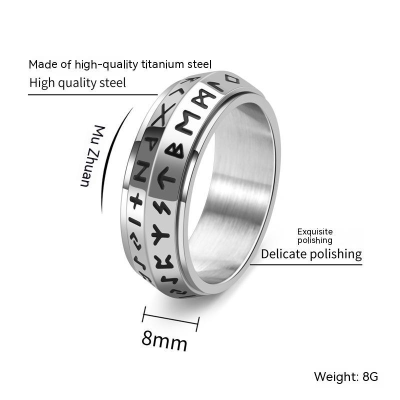 Mens Titanium Steel Rotatable Rune Ring With Viking Style Inlays For Men Geometry Silver Gold Black Durable Craft
