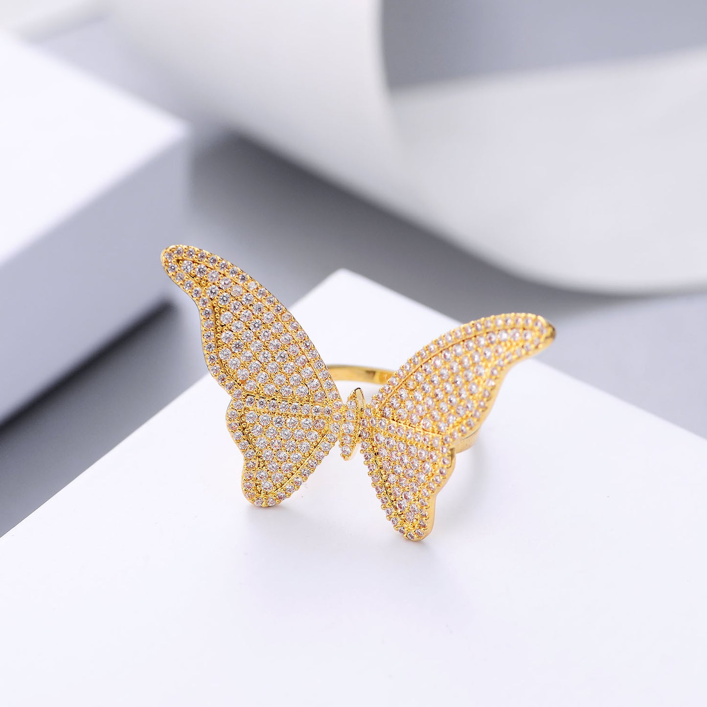 Butterfly Copper Ring With Zircon Inlaid Korean Fashion Jewelry Gift For Her Individually Packed Ring Daily Wear