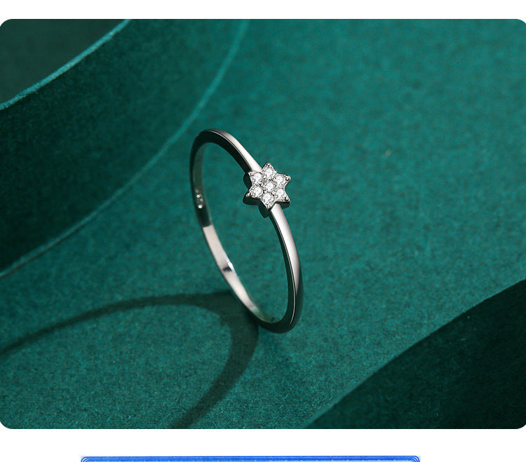 Women's S925 Silver Star Ring Micro Diamond Fine Ring Korean Fashion Jewelry Niche Design Mini Joint Ring Tail Ring for Her Silver