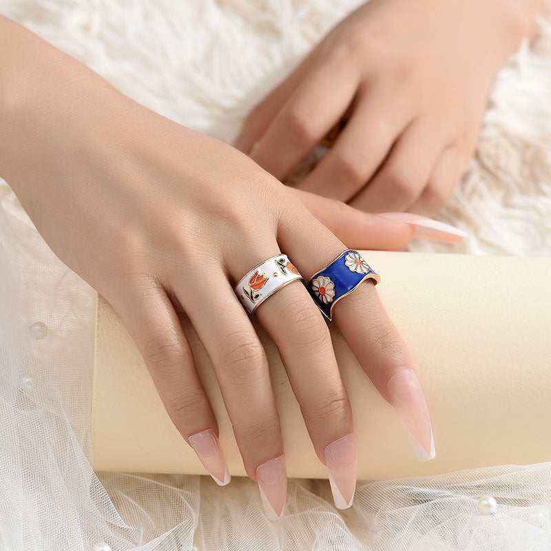 Womens Two Piece Daisy Flower Ring Set Alloy Rings Individually Packed Cute Floral Jewelry European American Style