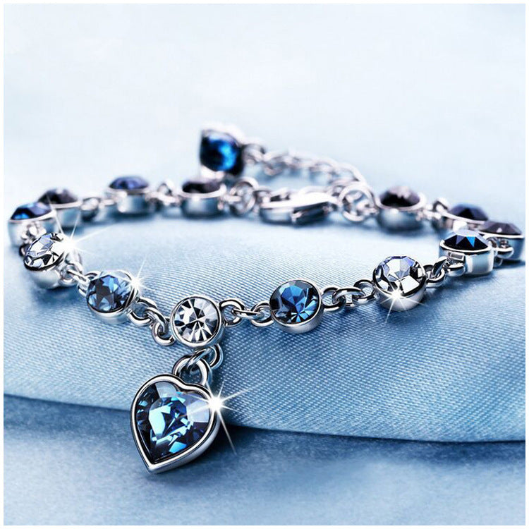 Womens Crystal Heart Bracelet Fashion Jewelry Elegant Alloy Chain Peach Heart Pendant Bracelet With Extender A Jewelry