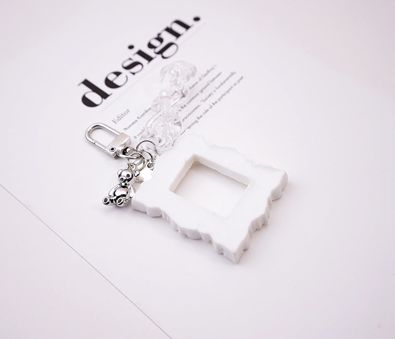 Womens Aluminum Alloy Photo Frame Keychain Pendant Embossed Love Rectangle Design Cute Fashion Accessory Everyday