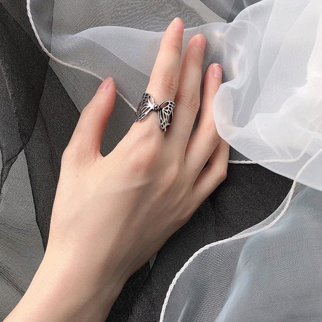 Adjustable Butterfly Ring Stainless Steel Unisex Ring With Opening Feature Individually Packed Couple Ring Set