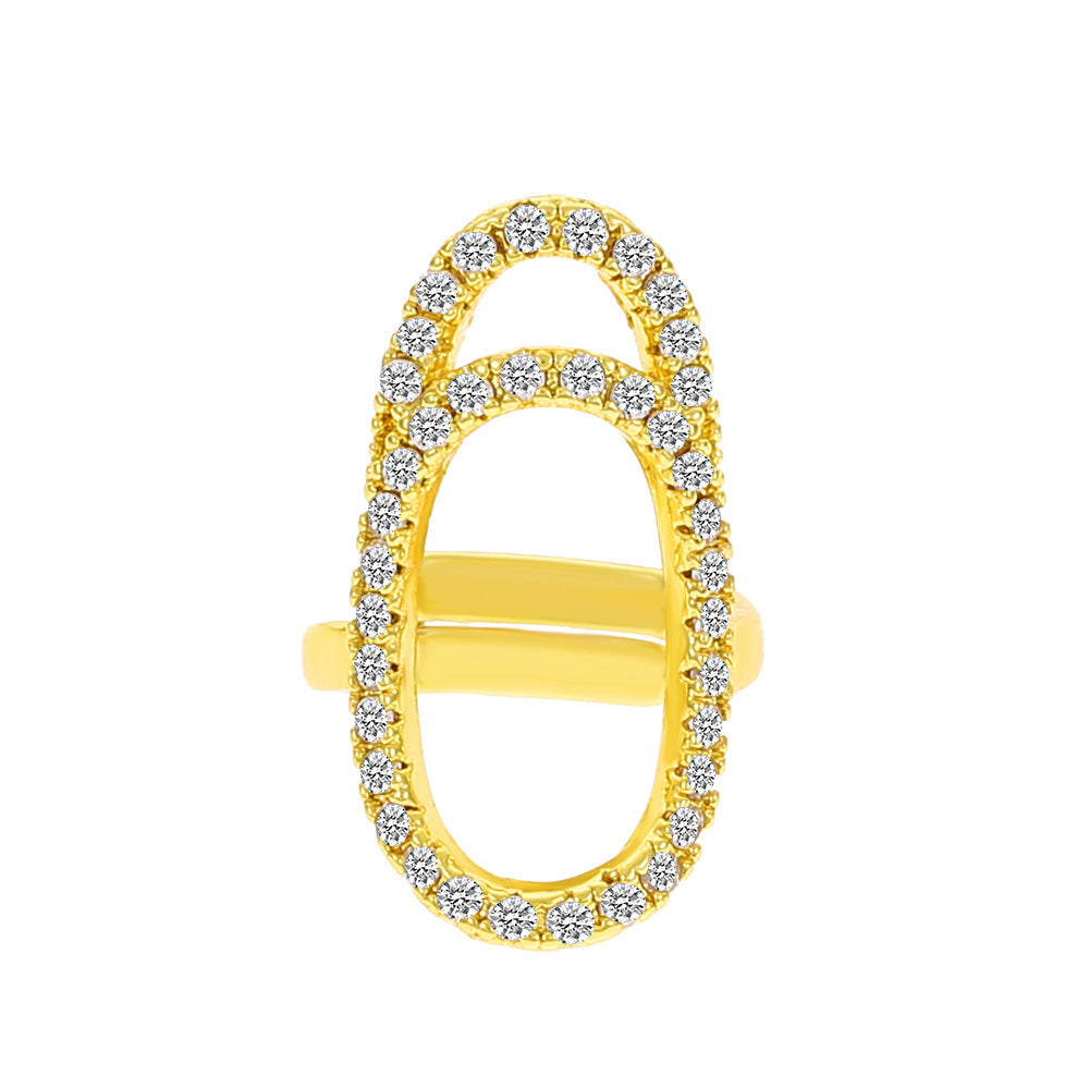 Women Geometric Ring Gold Plated Copper With Inlaid Gemstones Knuckle Style Trendy Fashion Jewelry For Everyday Wear