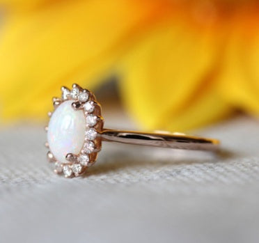 Egg Shaped Opal Ring European Style 18K Rose Gold Plated Jewelry for Women Timeless Zircon Accent Classic Look