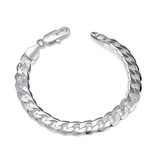 Mens Silver Curb Chain Bracelet Durable 6mm 8mm 10mm 12mm