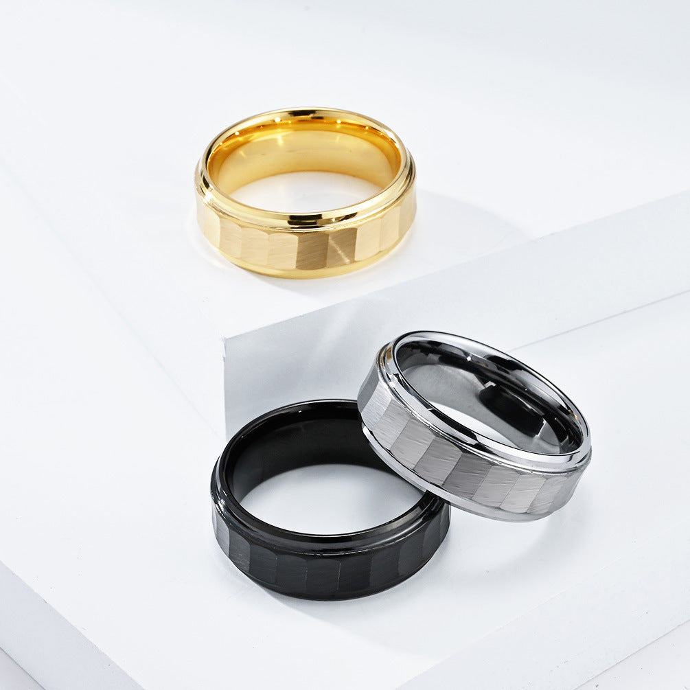 Unisex Tungsten Steel Ring Geometric Band Durable Everyday Wear Ring Steel Gold Black Geometric Ring Wear Gold