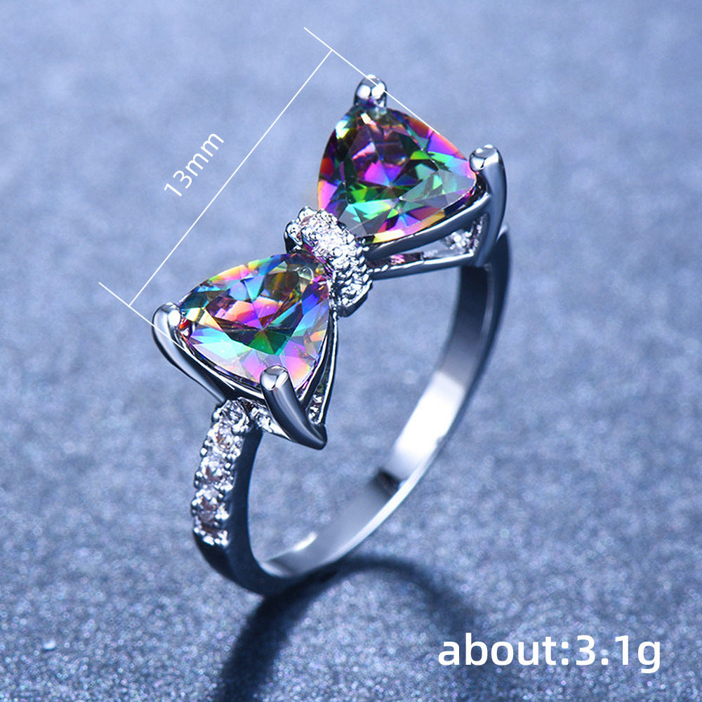 New Womens Bow Zircon Ring Copper Material Shape Bow Treatment Zircon Color F1647 Size 6 7 8 9 10 Packing Ring X1PCS