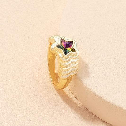 Unisex Alloy Five Pointed Star Ring Korean Fashion Electroplated Inlaid Gems Jewelry Accessory Timeless Fashion Glam