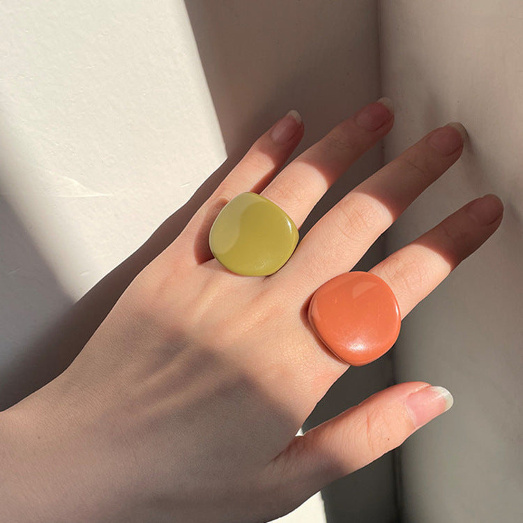 Resin Leaf Ring Set for Women Green Orange and Green White Individually Packed Two Pack Lightweight Shine Plus