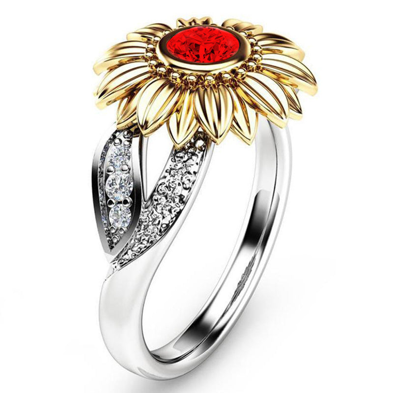 Womens 18K Gold Plated Chrysanthemum Sunflower Ring Copper Tone Fashion Jewelry Gift For Her Elegant Accessory