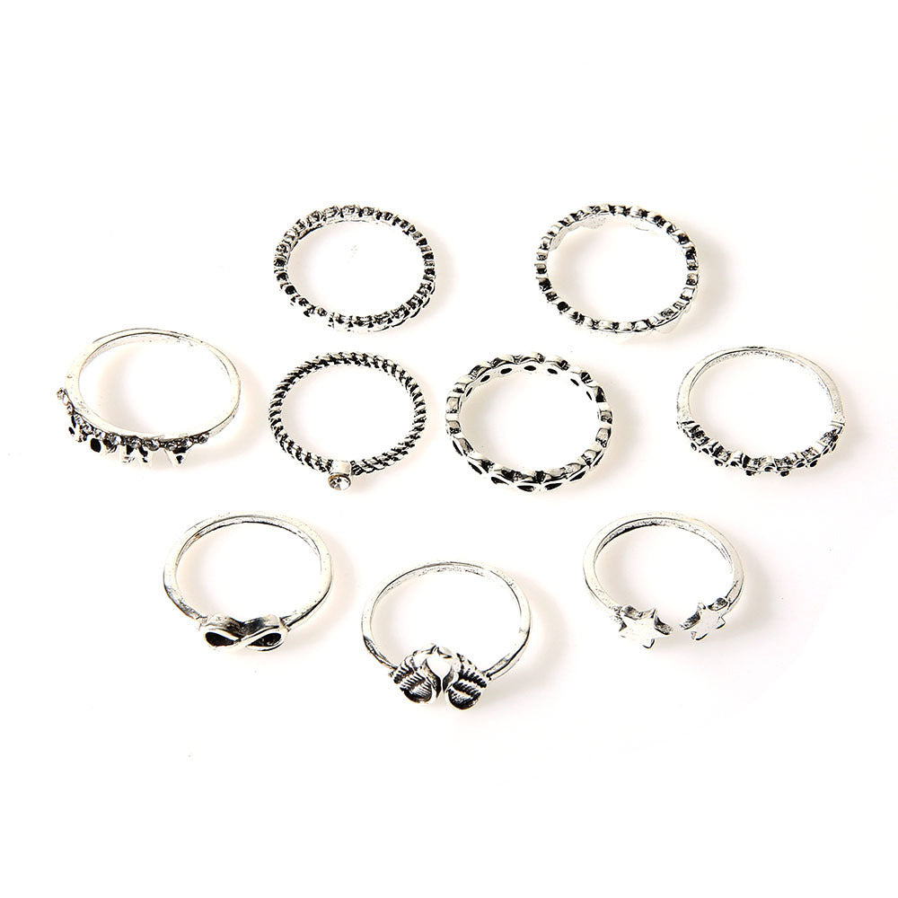 Womens Alloy Rings Set Five Pointed Star Rings Heart Cupid Design Rings Geometric Electroplated Fashion Jewelry