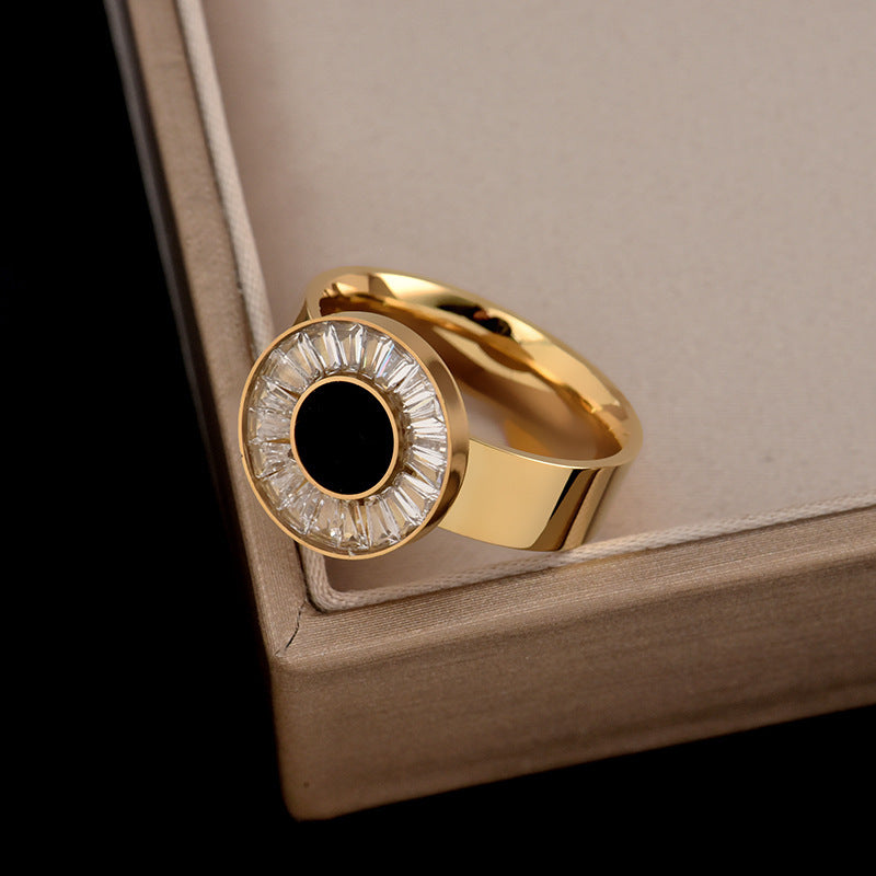 European And American Ring Micro Diamond Light Luxury Temperament Couple Ring Titanium Steel Jewelry Fashion Ring Gift for Her and Him