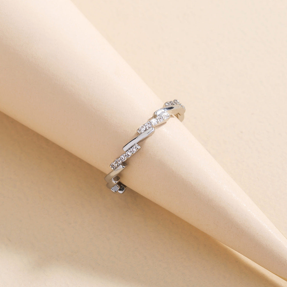 Unisex Copper Ring Zircon Star Geometric Design Micro Inlaid Interlaced Wave Ring Fashion Jewelry Durable Everyday Wear