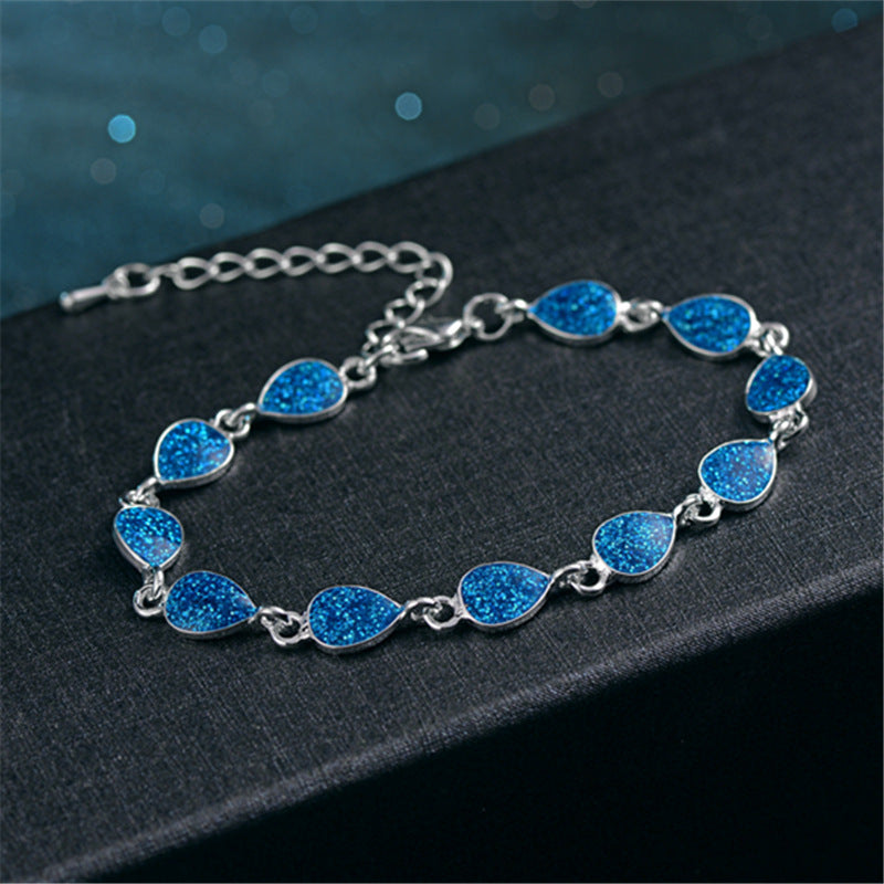 Waterdrop Inlaid Opal Copper Bracelet For Women And Girls Red Blue Minimalist Elegant Jewelry Accessories Gift