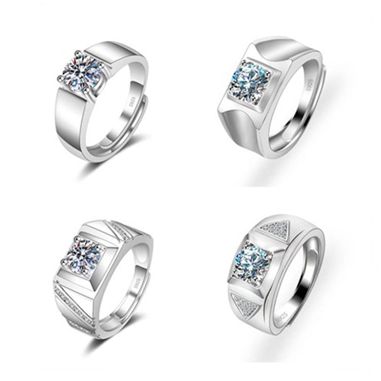 Mens Adjustable Copper Ring With Diamond Design Starry Sky Elements Korean Fashion Ring Jewelry Gift For Him Everyday