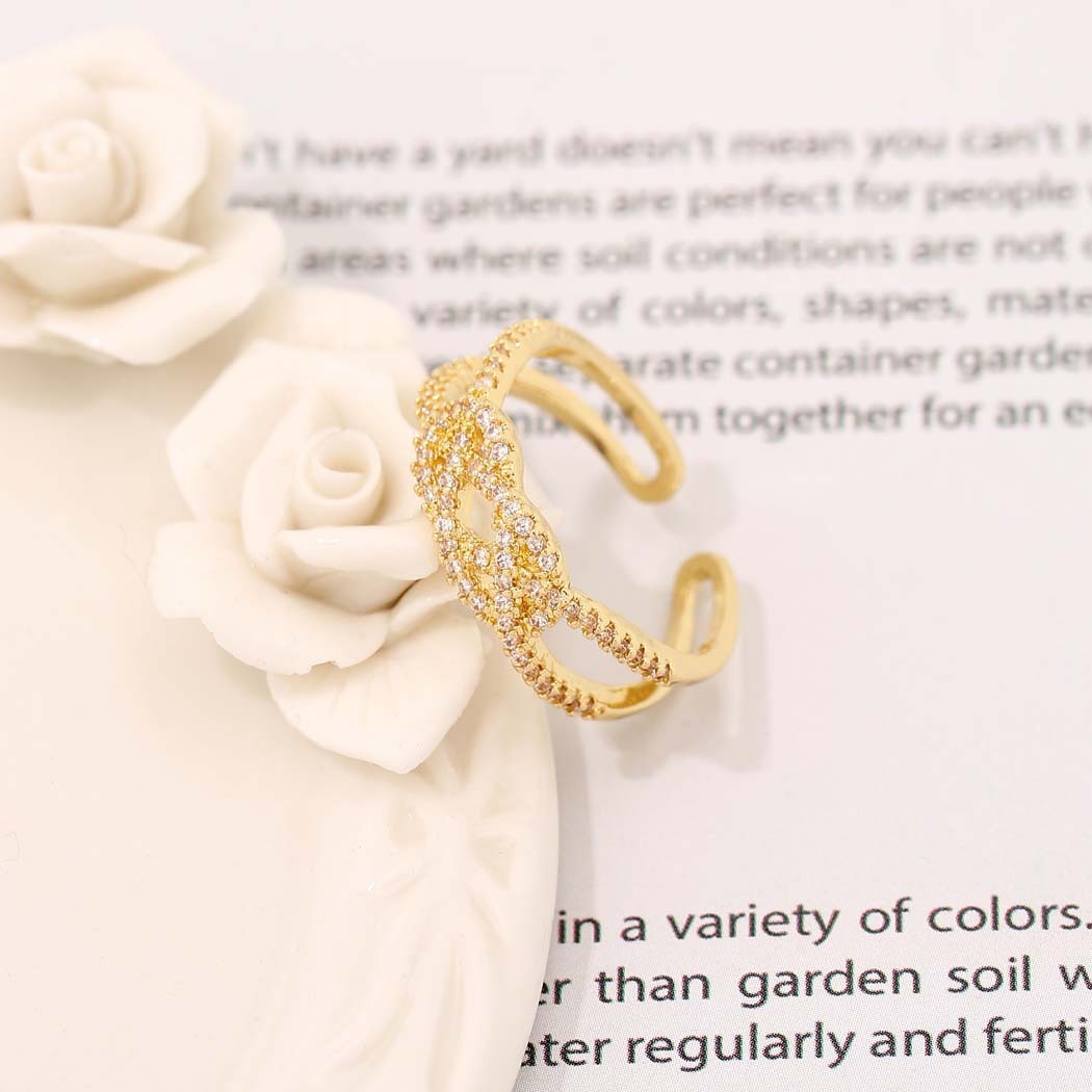 Womens Adjustable Zircon Ring in Gold Copper Mosaic Design Elegant Anniversary Jewelry for Her for Women Gift