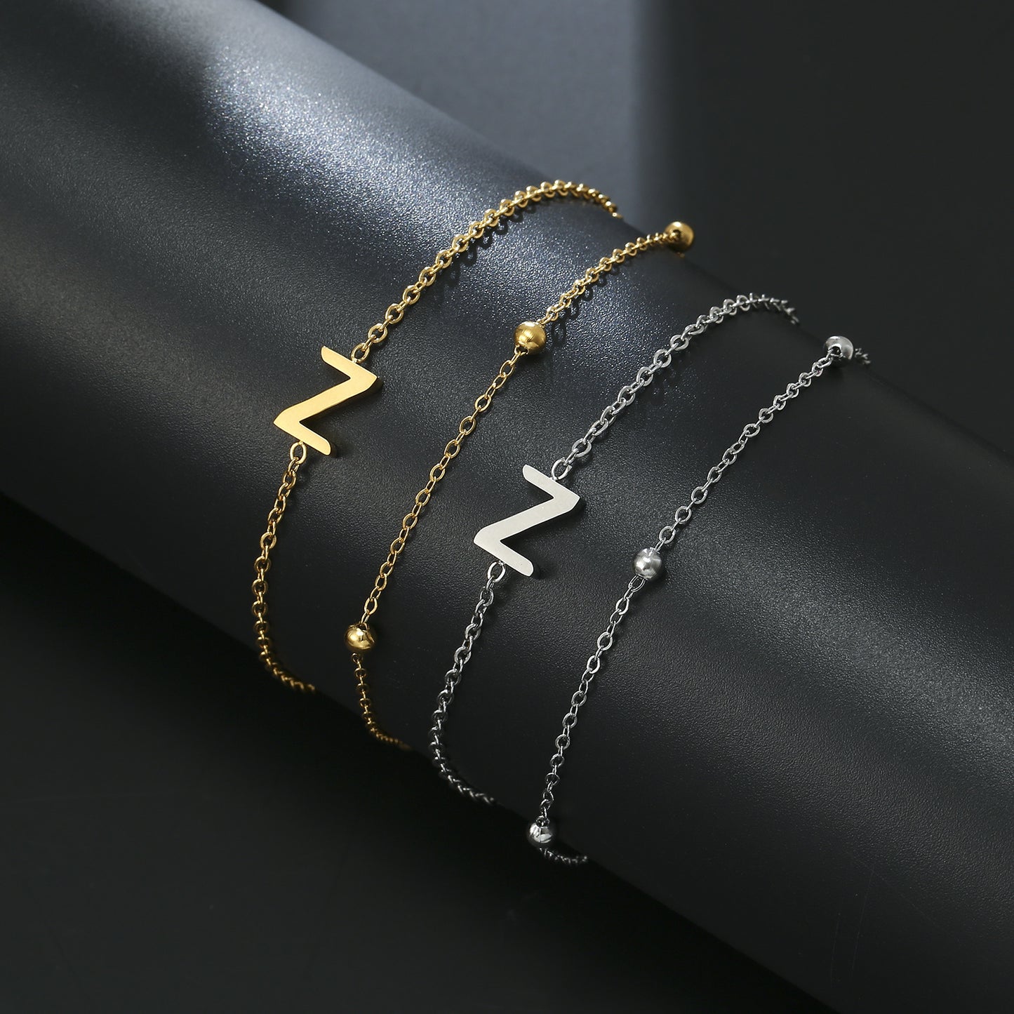 Womens Stainless Steel Double Layer Chain Bracelet With Initial Pendant Electroplated Finish Jewelry Gift Gold