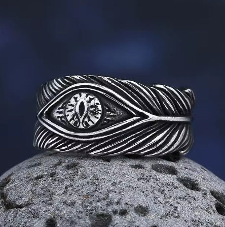 European And American Retro Stainless Steel Fashion Feather Ring