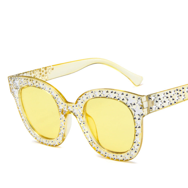 Women Cat Eye Sunglasses Star Embellished Resin Lens UV400
