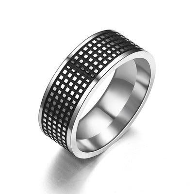 Mens Stainless Steel Ring Vintage Engraved Band Simple Titanium Steel Finish 8mm Wide Comfort Fit Timeless Pro